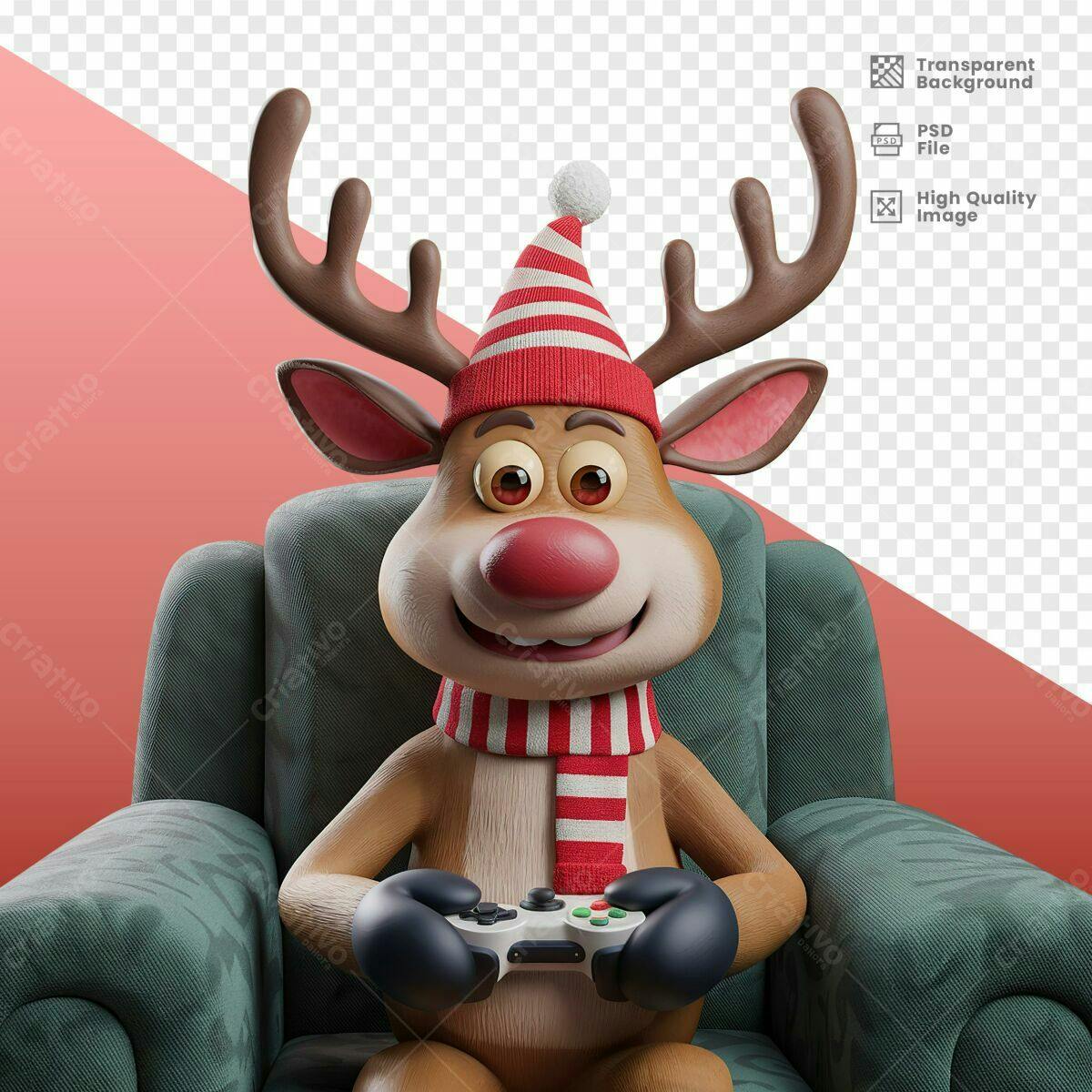 Imagem Natalina Rena Jogando Game PSD Editável