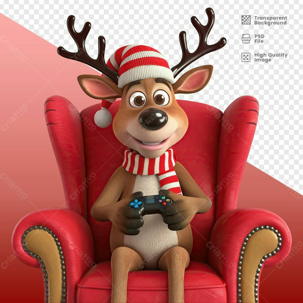 Ilustração Rena Jogando Game Natal PSD Editável
