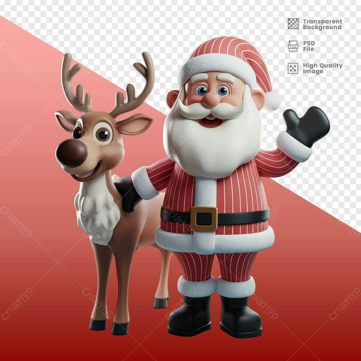 Personagem Natalino Papai Noel e Rena PSD Editável