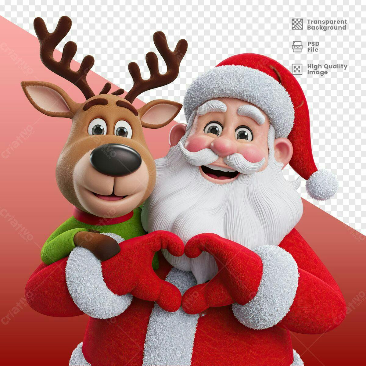 Imagem Natalina Papai Noel e Rena PSD Editável