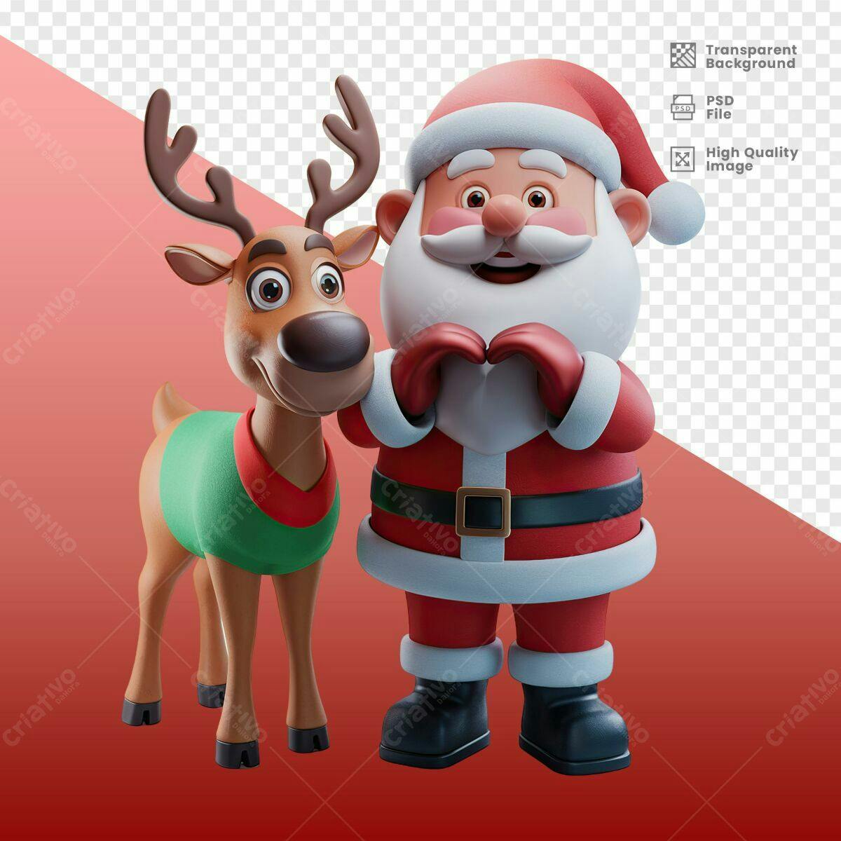 Personagem Natalino Papai Noel e Rena PSD Editável