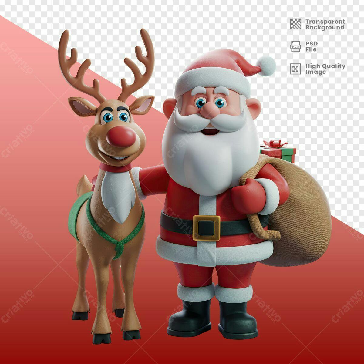 Imagem Natalina Papai Noel e Rena PSD Editável