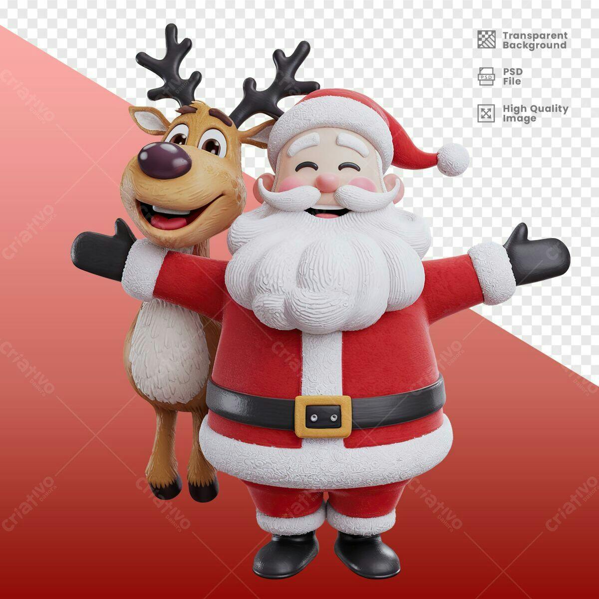 Personagem Natalino Papai Noel e Rena PSD Editável