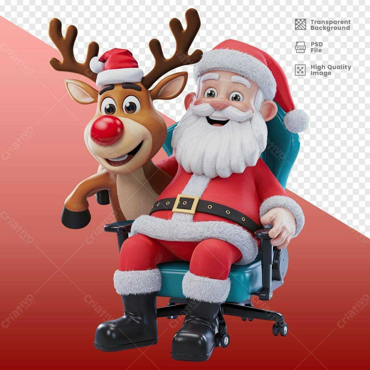 Imagem Natalina Papai Noel e Rena PSD Editável