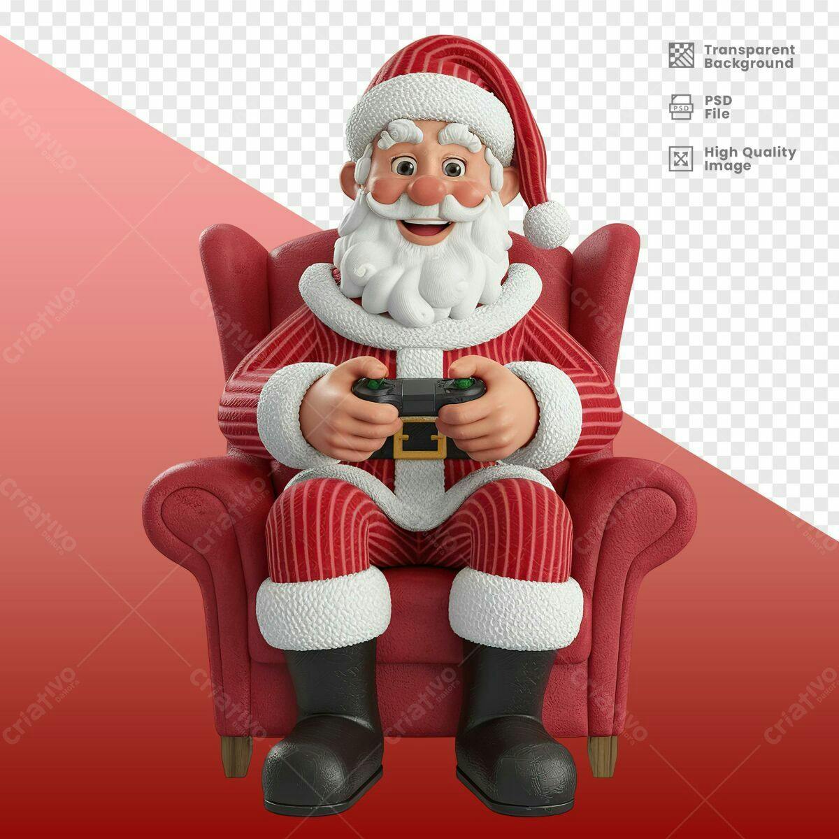 Ilustração Natalina Papai Noel Jogando Game PSD Editável