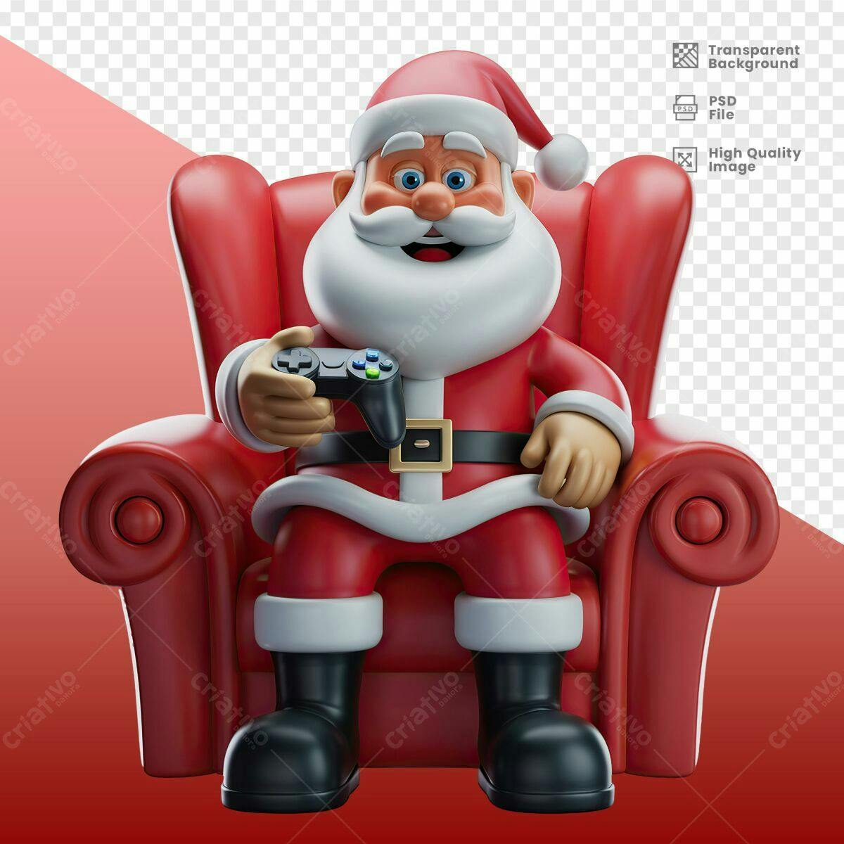 Ilustração Papai Noel Jogando Game PSD Editável