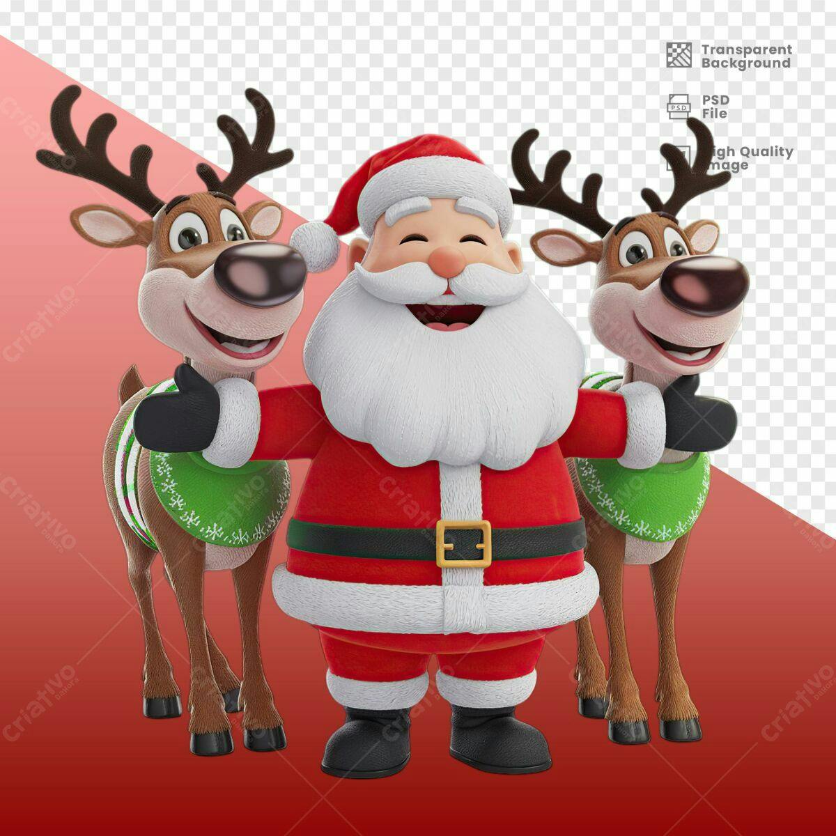Imagem Natalina Papai Noel e Renas PSD Editável