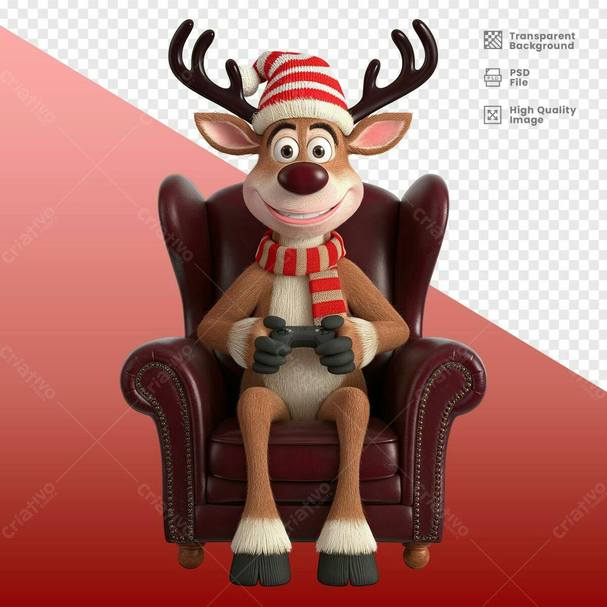 Ilustração Rena Jogando Games Natal PSD Editável