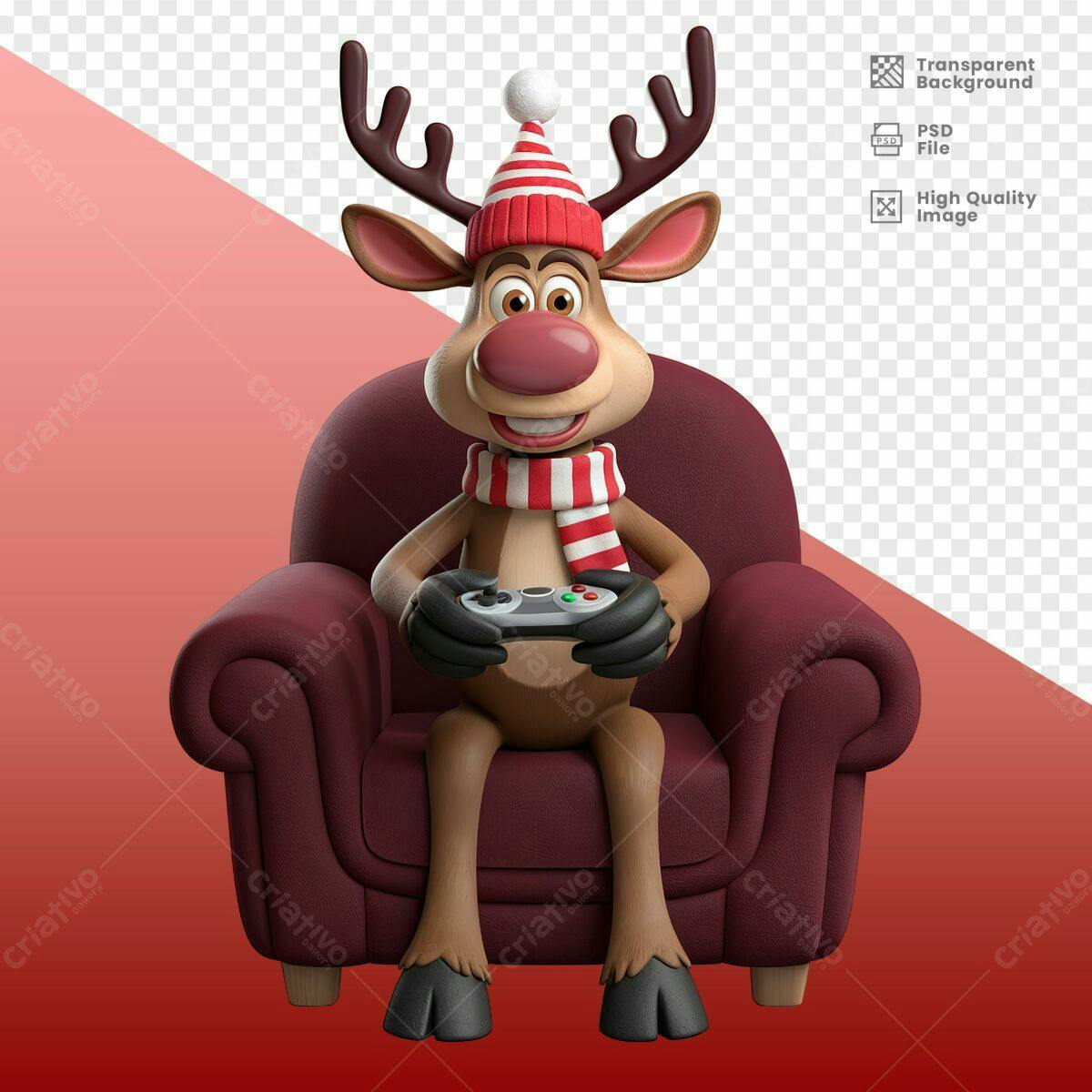 Ilustração Rena Jogando Game Natal PSD Editável
