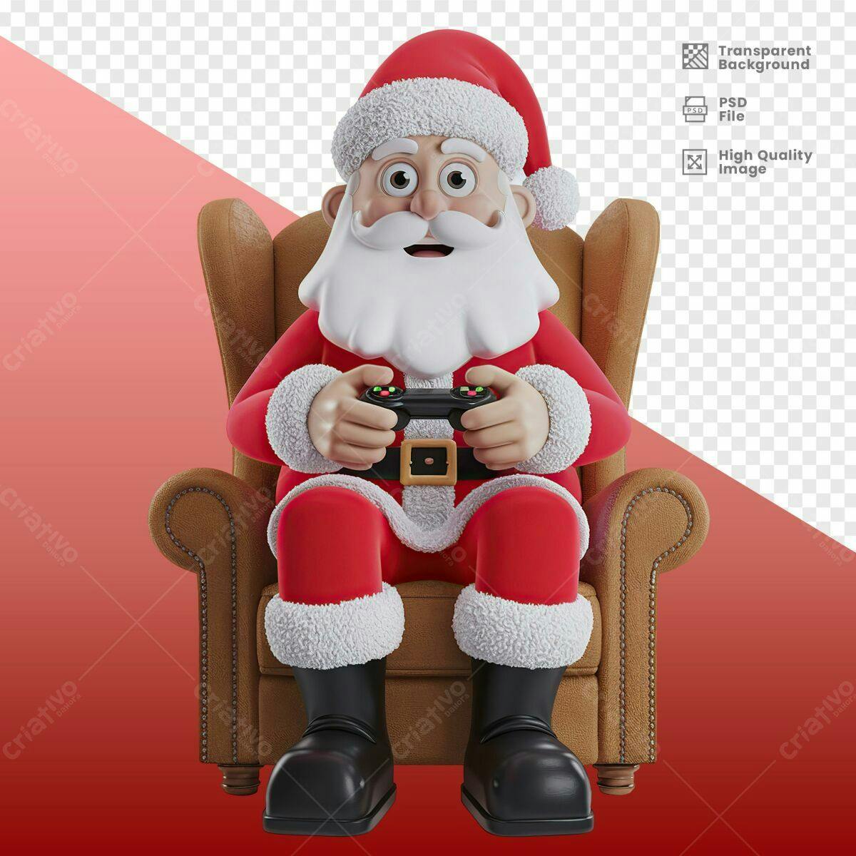 Ilustração Natalina Papai Noel Jogando Game PSD Editável