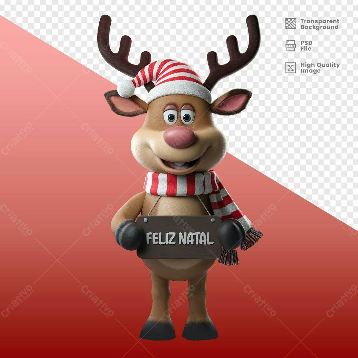 Personagem Rena Natalino Feliz Natal PSD Editável