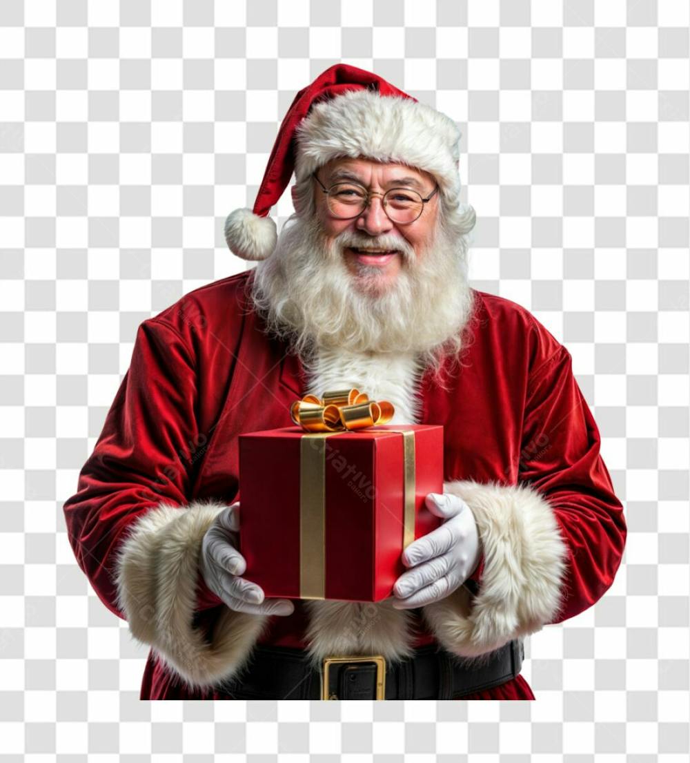 Papai Noel Segurando Um Presente De Natal Elemento 3D Psd Editável 02