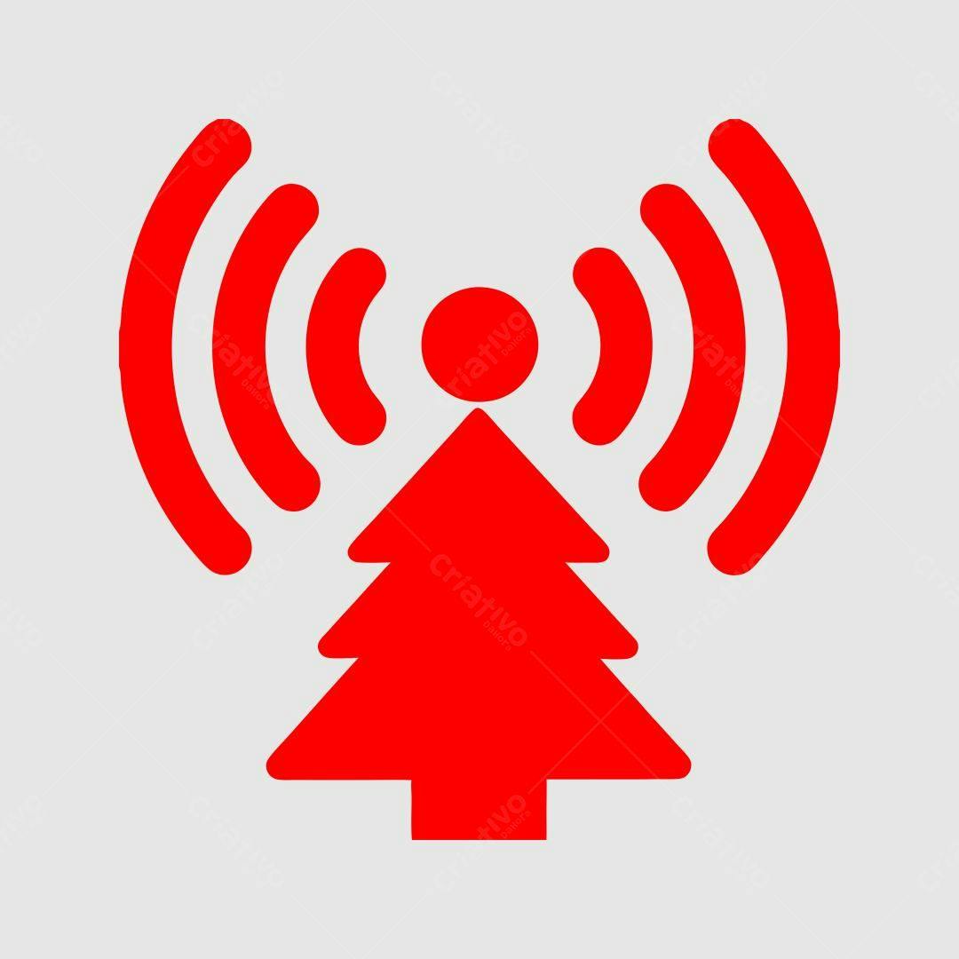 Ícone vetorial de árvore de Natal com Wi-Fi vermelho