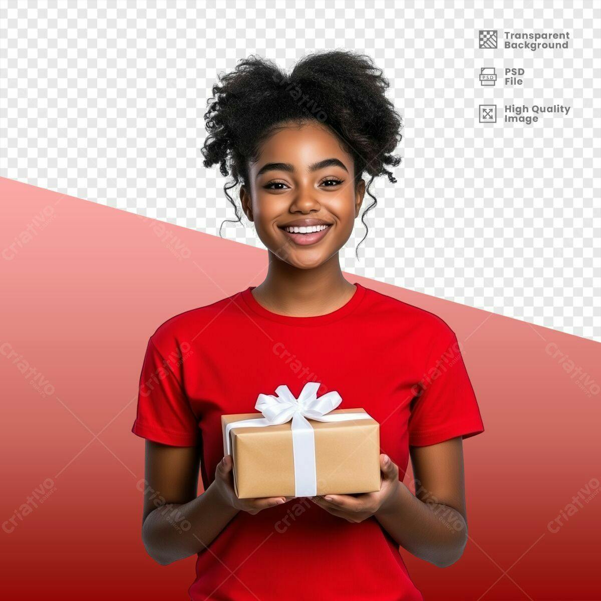 Imagem de Mulher Negra com Presente PSD Editável