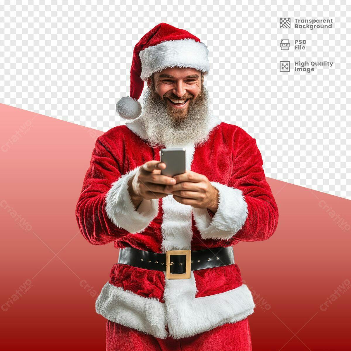 Imagem Papai Noel com Celular PSD Editável