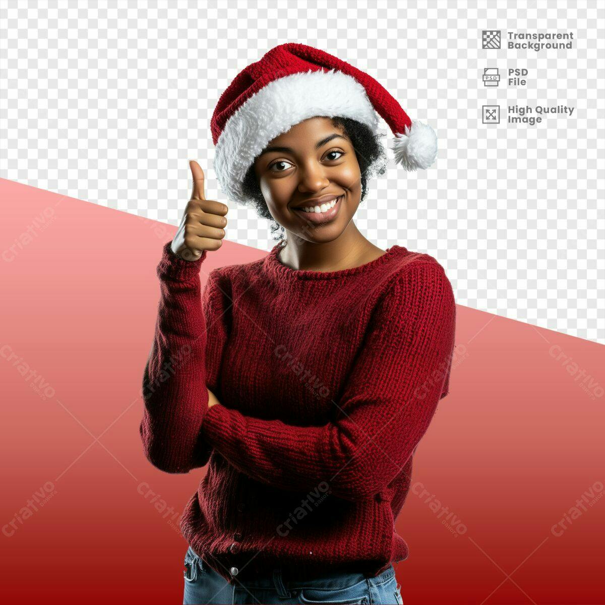 Imagem Natalina com Mulher Negra Sorrindo PSD Editável