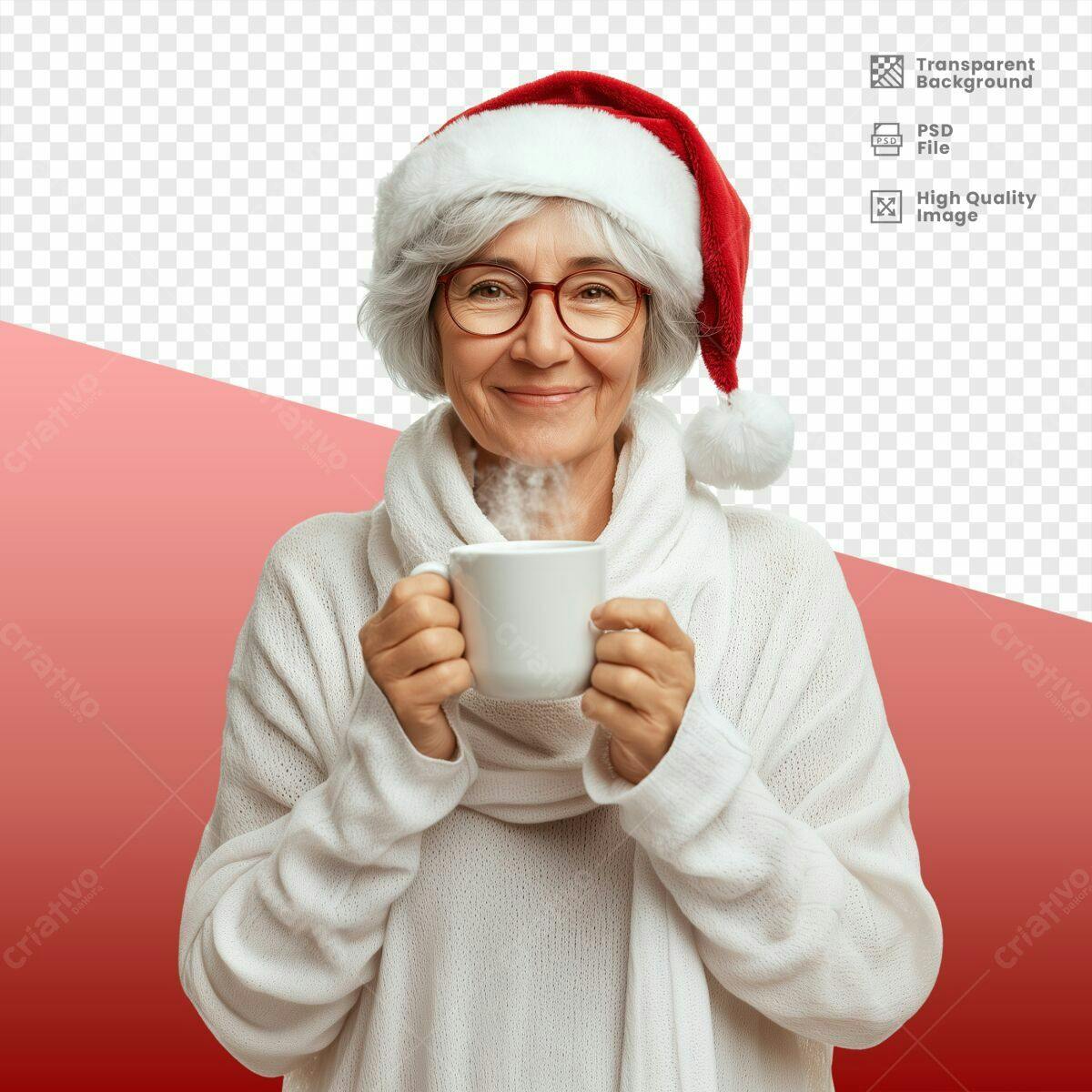Imagem Natalina com Senhora Bebendo Chá PSD Editável