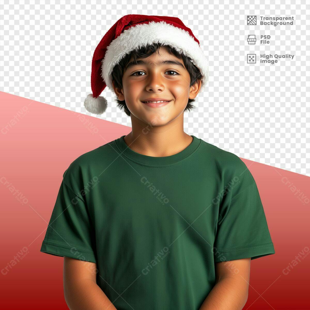 PSD Menino com Gorro de Papai Noel Natalino Editável