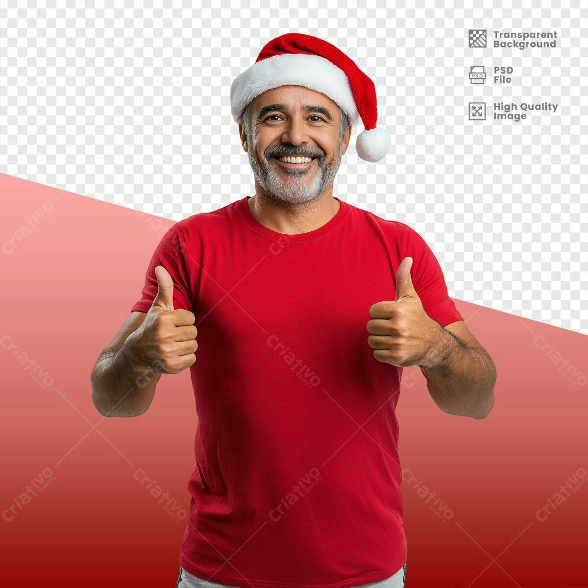 Imagem Natalina com Homem Sorrindo e Polegares para Cima PSD Editável