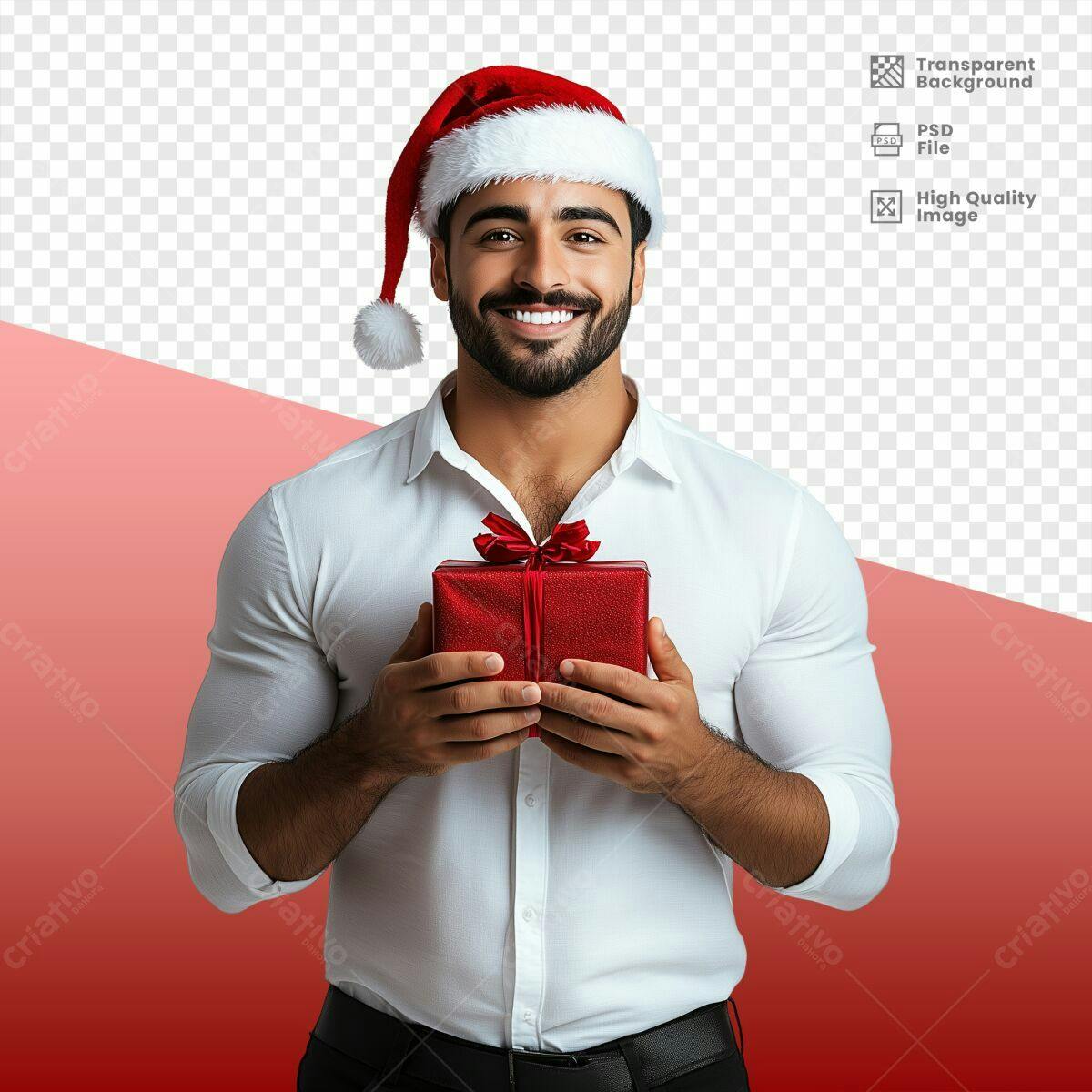 Imagem Natalina Homem com Presente PSD Editável