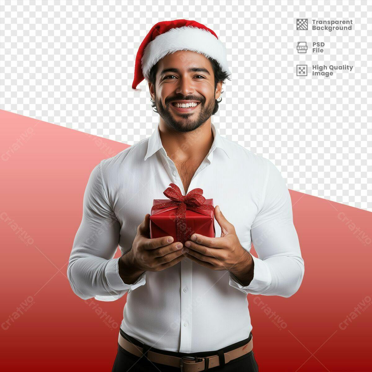 Imagem Natalina Homem com Presente PSD Editável