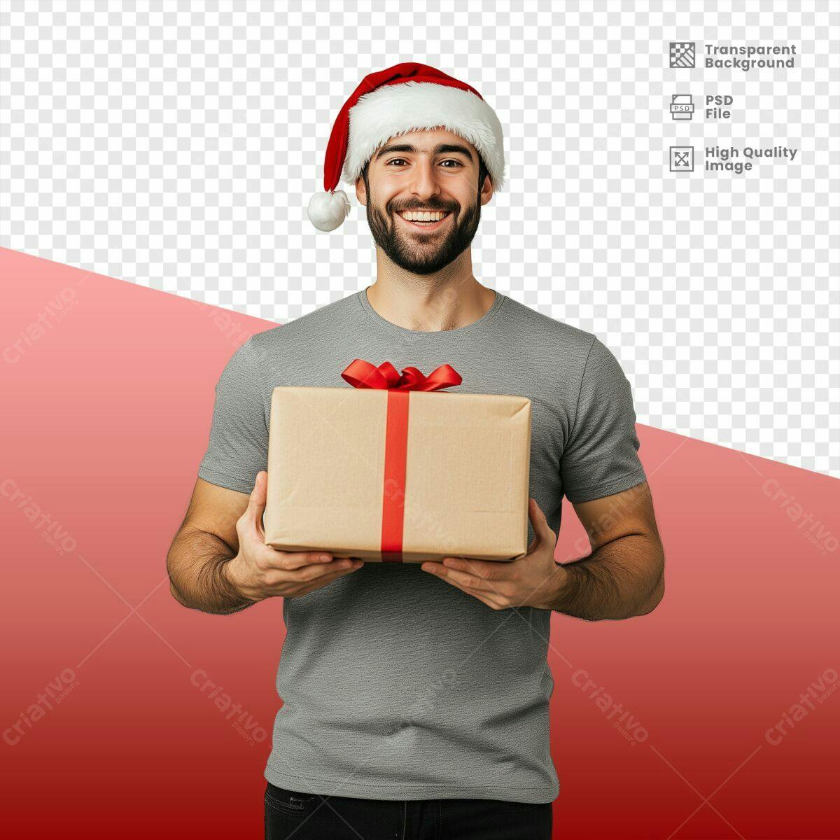Imagem Natalina Homem com Presente PSD Editável