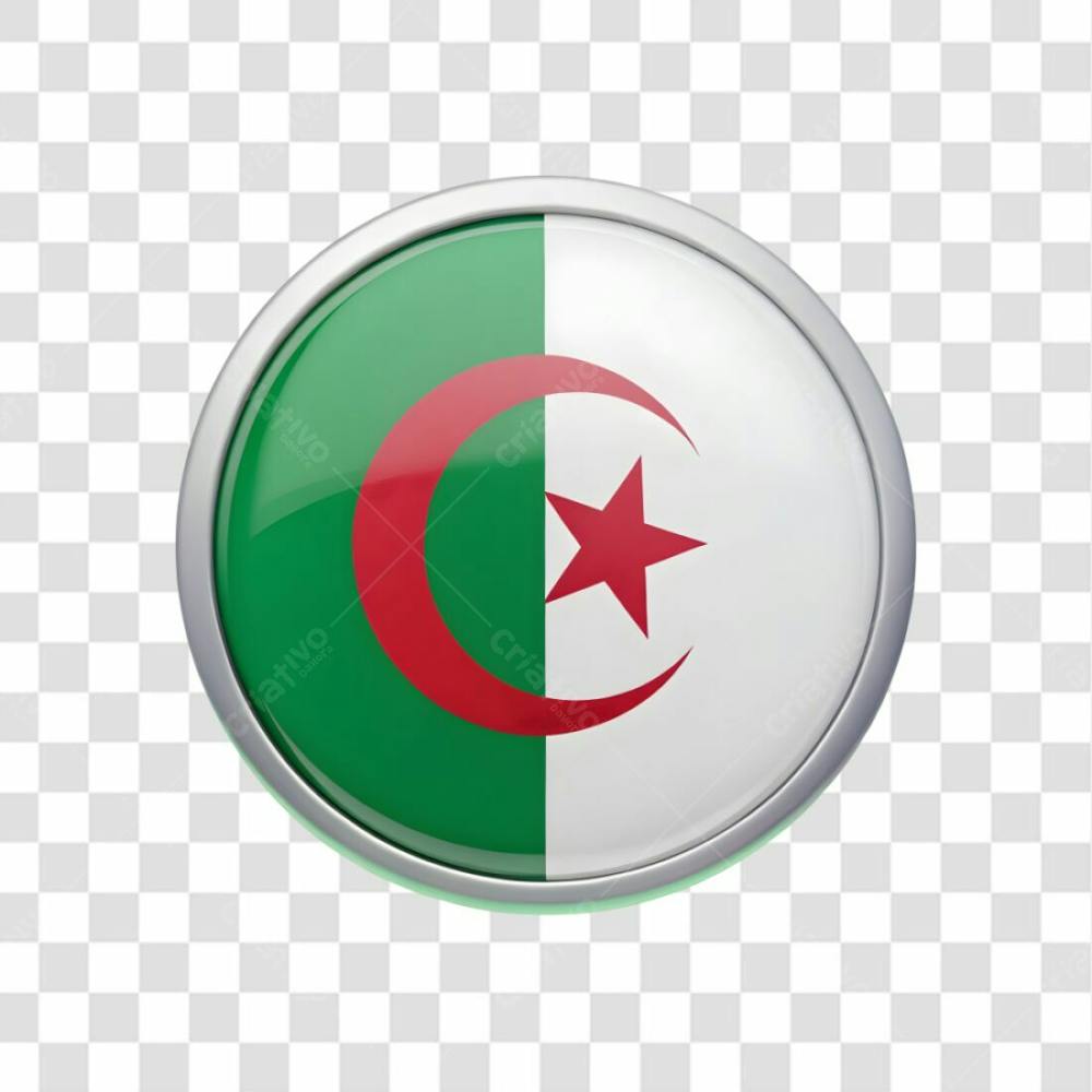 3D Algeria Flag Icon Circle Shape