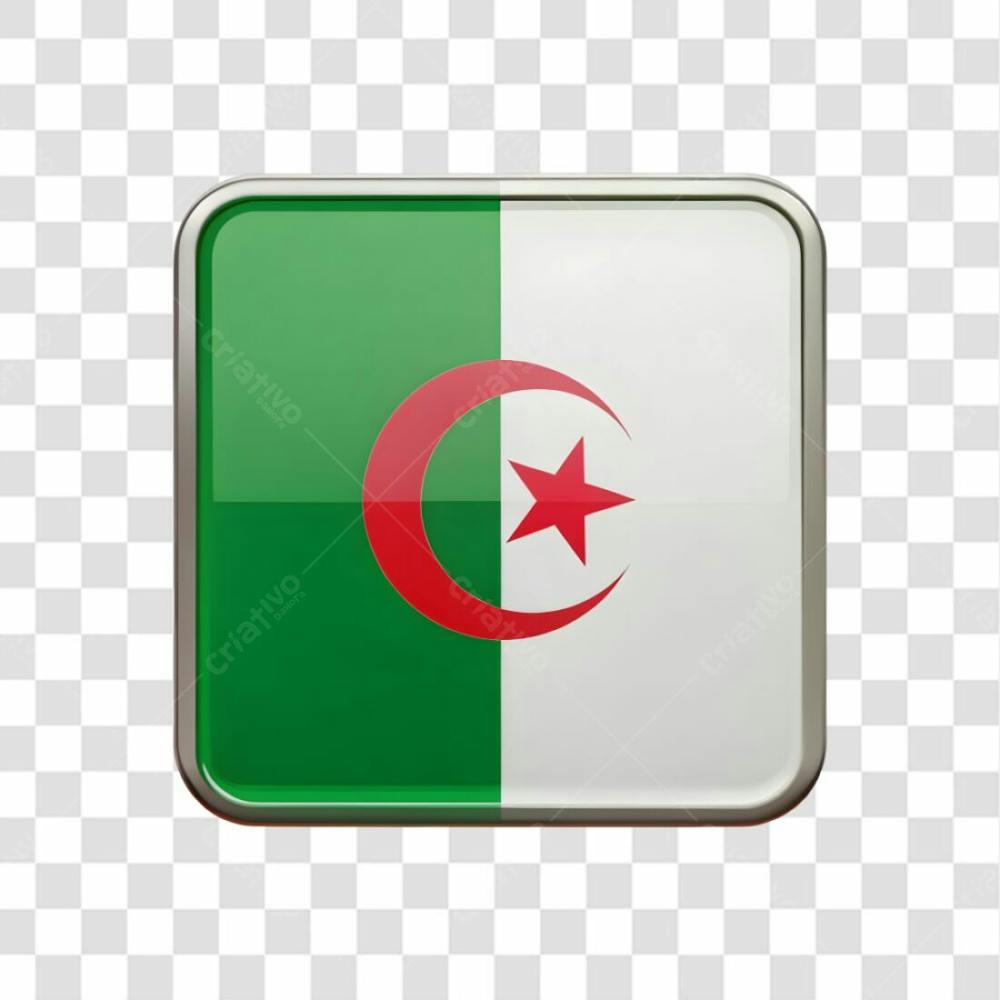 3D Algeria Flag Icon Rectangle Shape