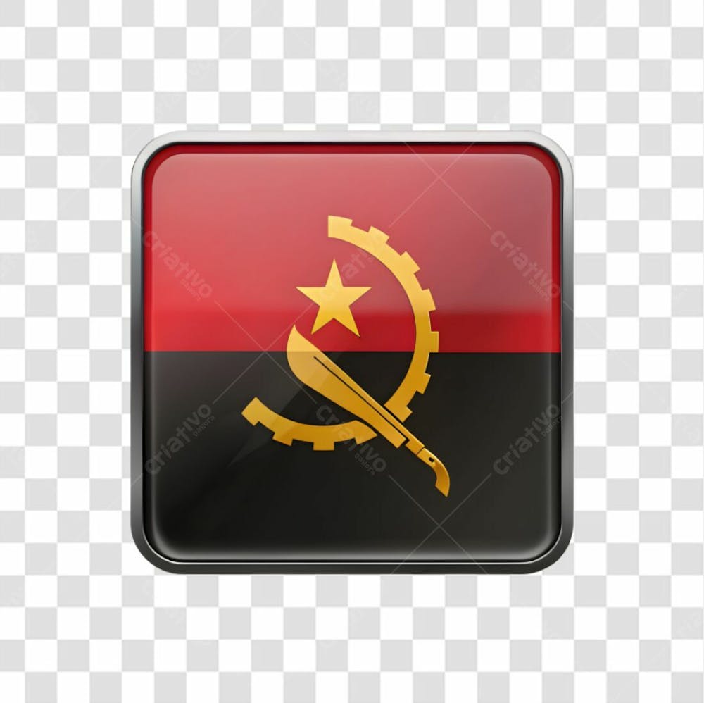 3D Angola Flag Icon Rectangle Shape