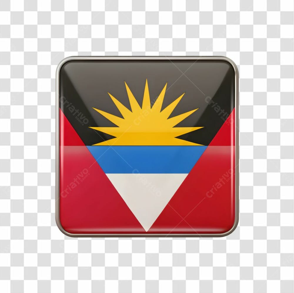 3D Barbuda Flag Icon Rectangle Shape