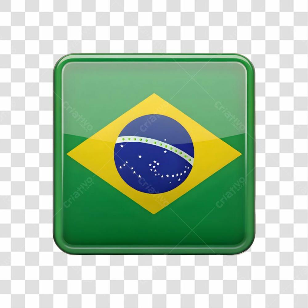 3D Brazil Flag Icon Rectangle Shape