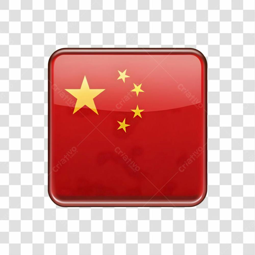 3D China Flag Icon Rectangle Shape