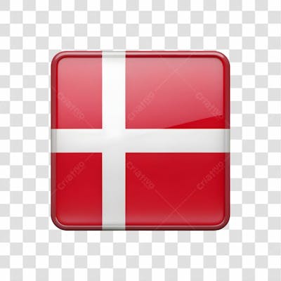 3D Denmark Flag Icon Rectangle Shape Red Color