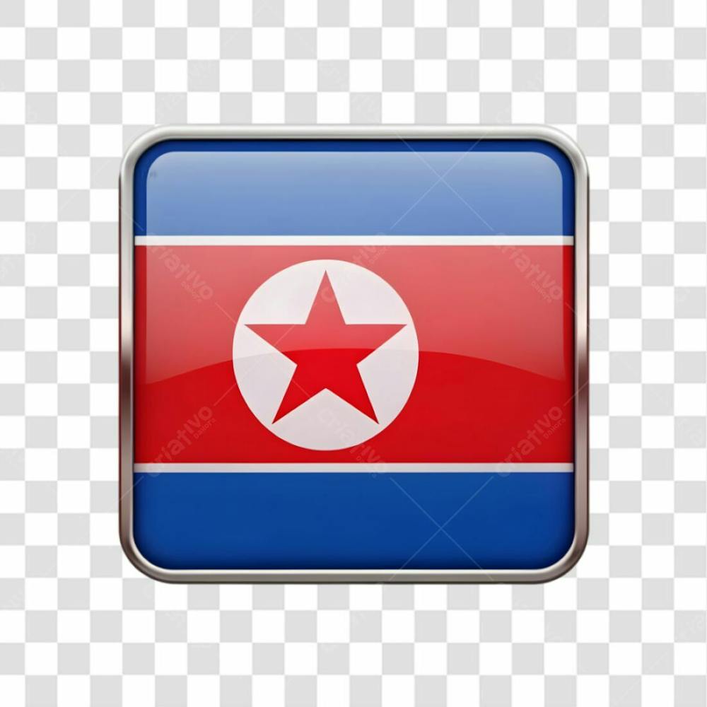 3D North Korea Flag Icon Rectangle Shape