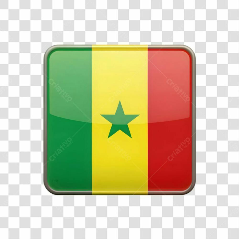 3D Senegal Flag Icon Rectangle Shape