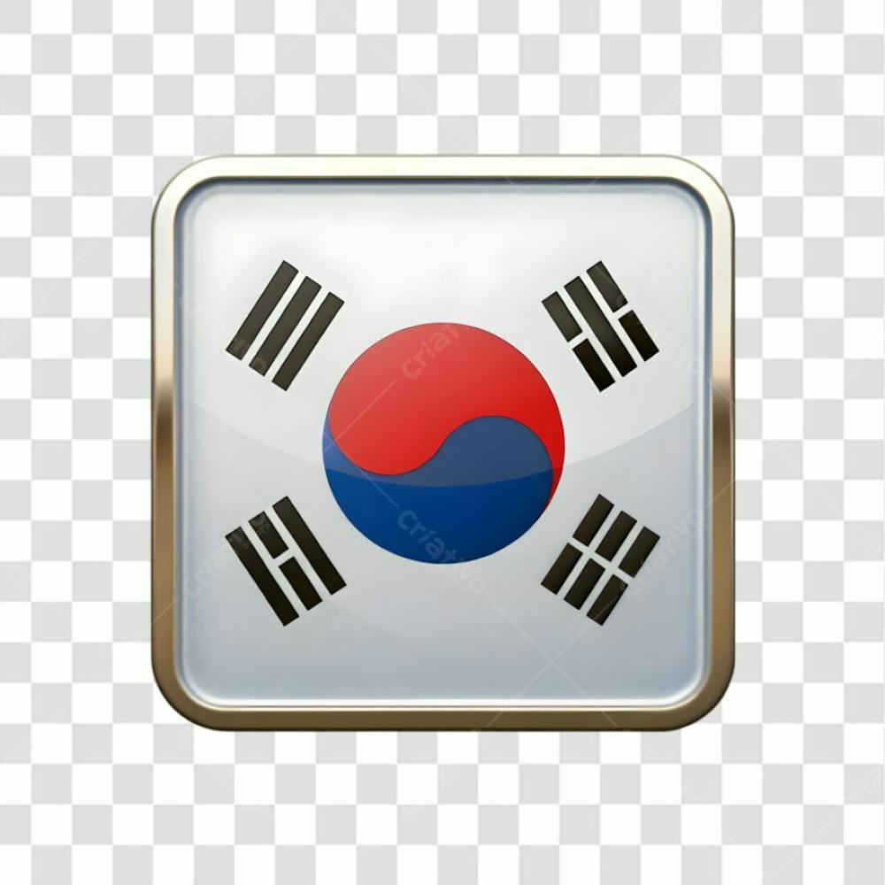 3D South Korea Flag Icon Rectangle Shape