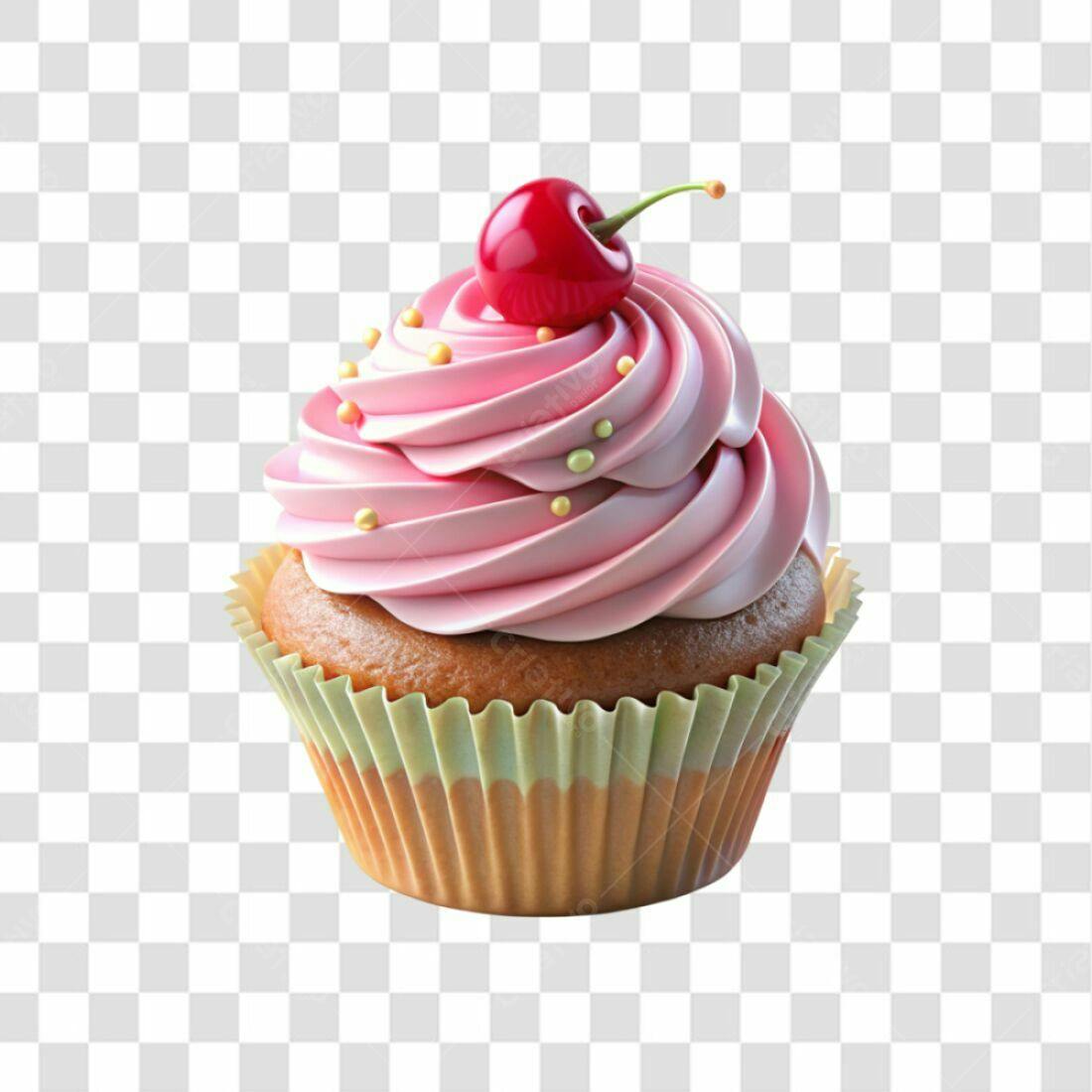 Icone Cupcake Rosa com Cereja PNG com fundo transparente