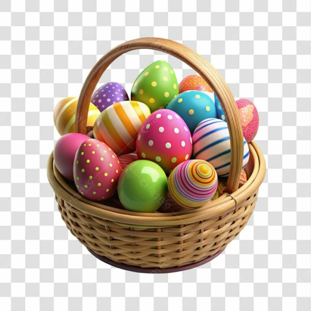 Basket With Colorful Easter Eggs