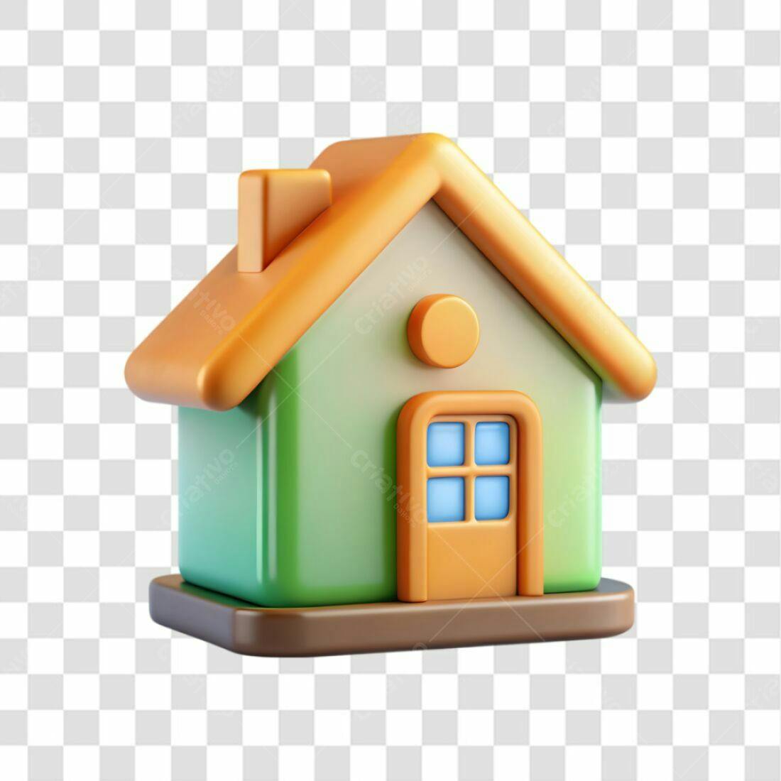 Icone Casa 3D Verde e Laranja PNG com fundo transparente