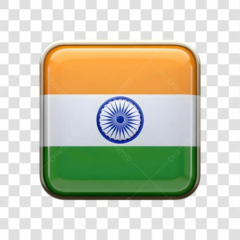 3D India Flag Icon On Transparent Background