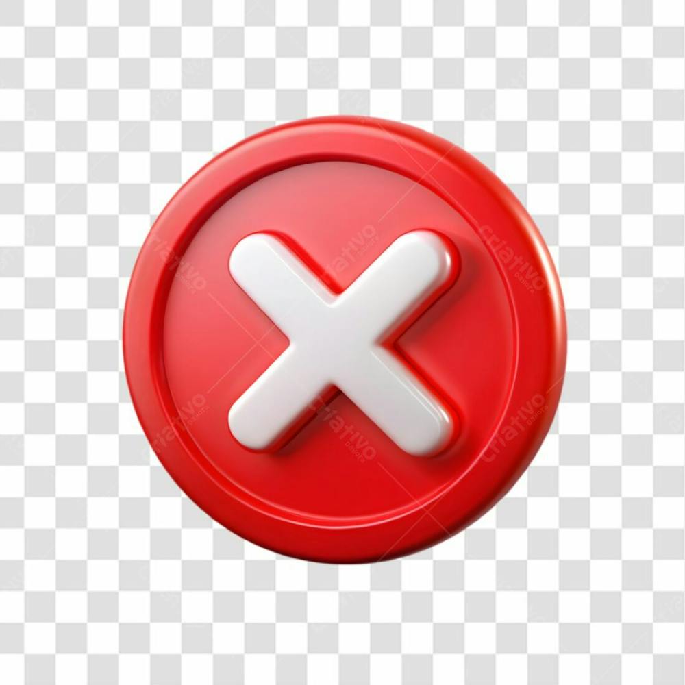 3D Red Cancel Icon On Transparent Background