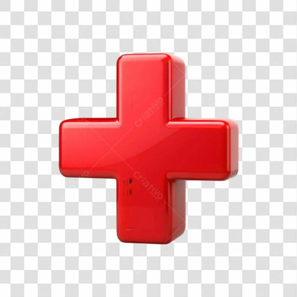 3D Red Cross Icon On Transparent Background