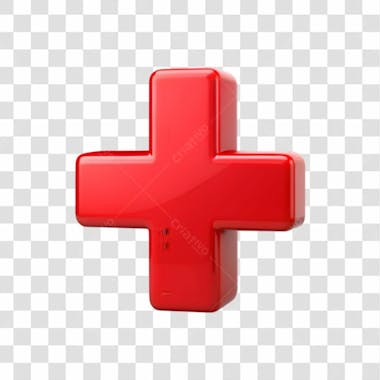 3D Red Cross Icon On Transparent Background