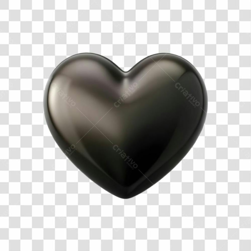 3D Black Heart Icon On Transparent Background