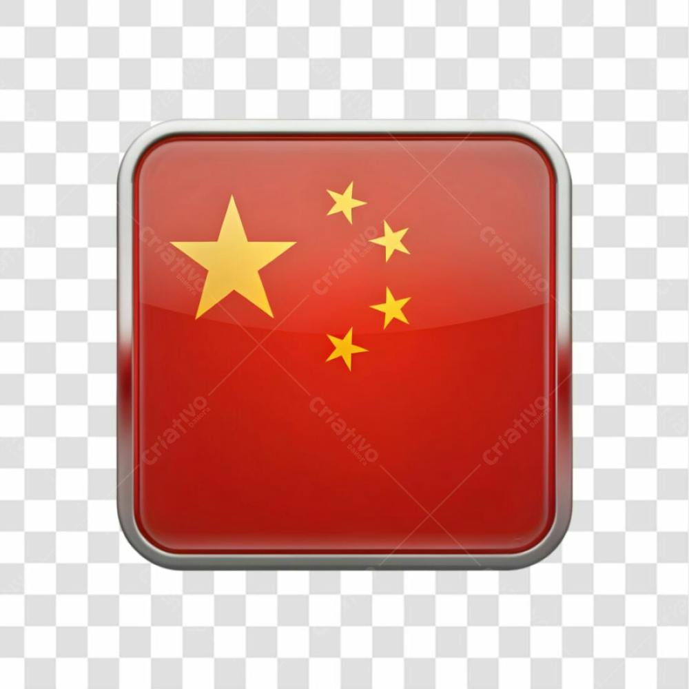 3D China Flag Icon On Transparent Background