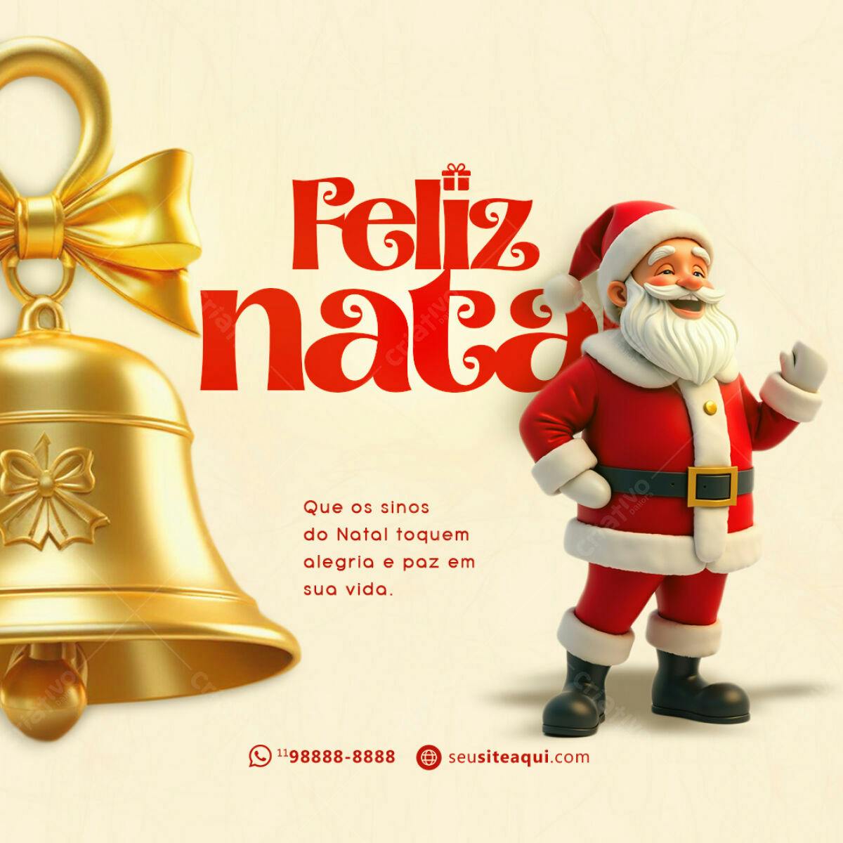 Postagem de Natal com Papai Noel e Sino Dourado PSD Editável