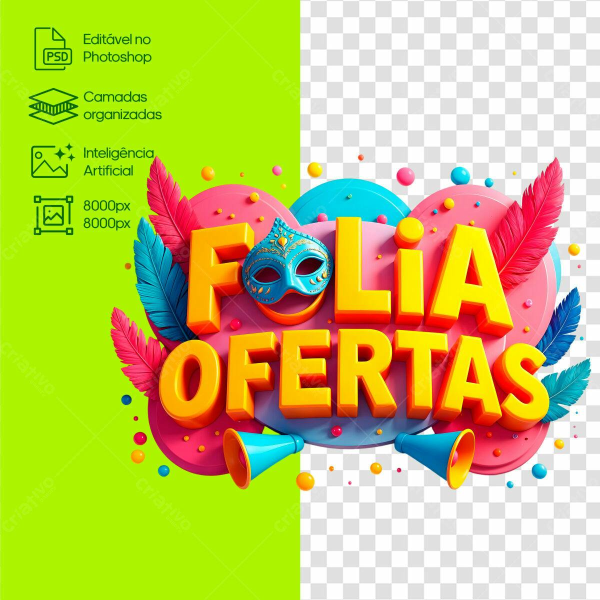 Selo 3D promocional colorido carnaval