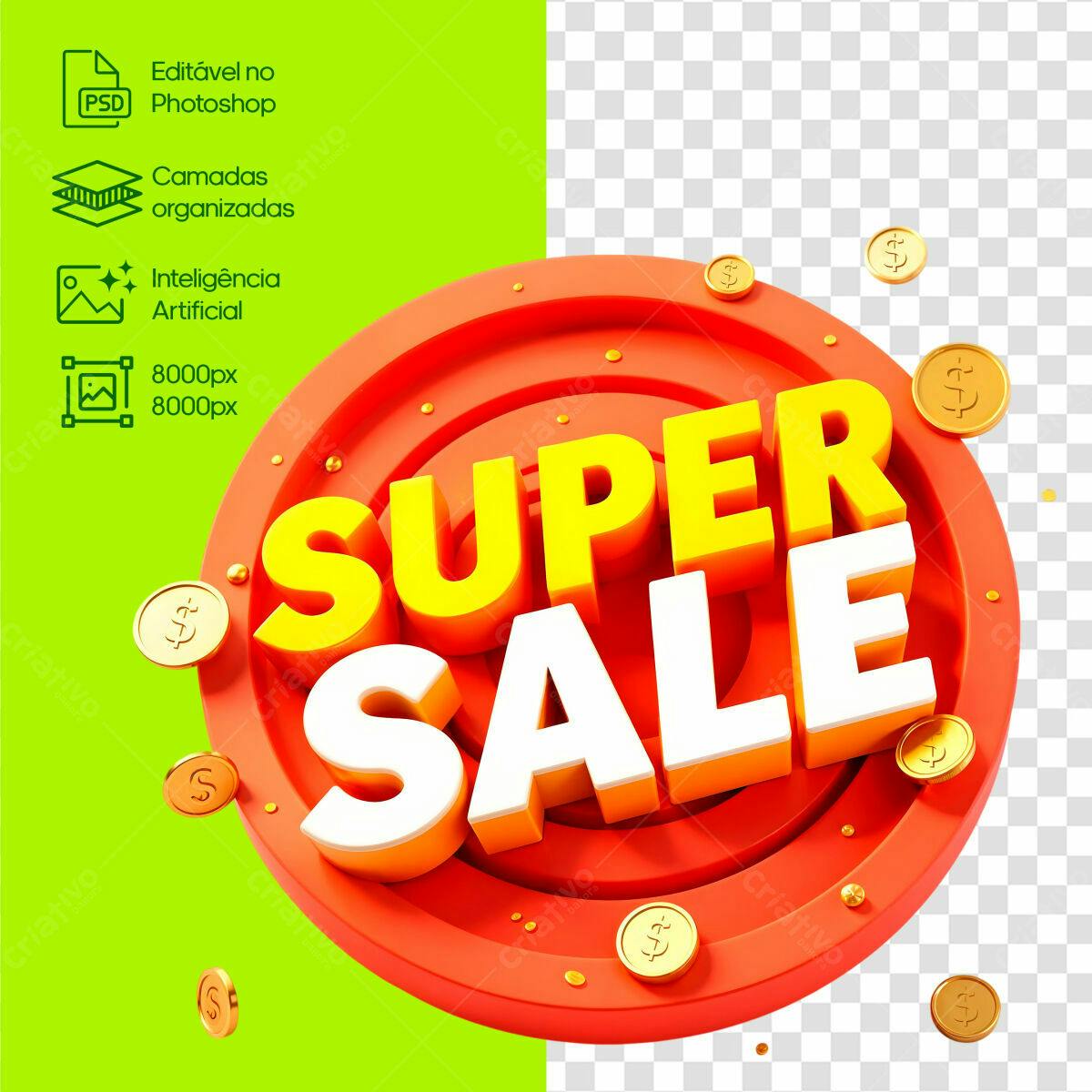 Selo 3D promocional vermelho e amarelo