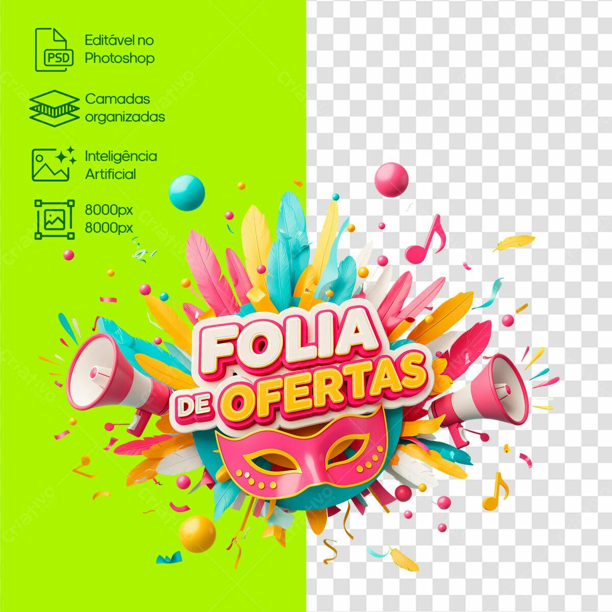 Selo 3D promocional colorido carnavalesco