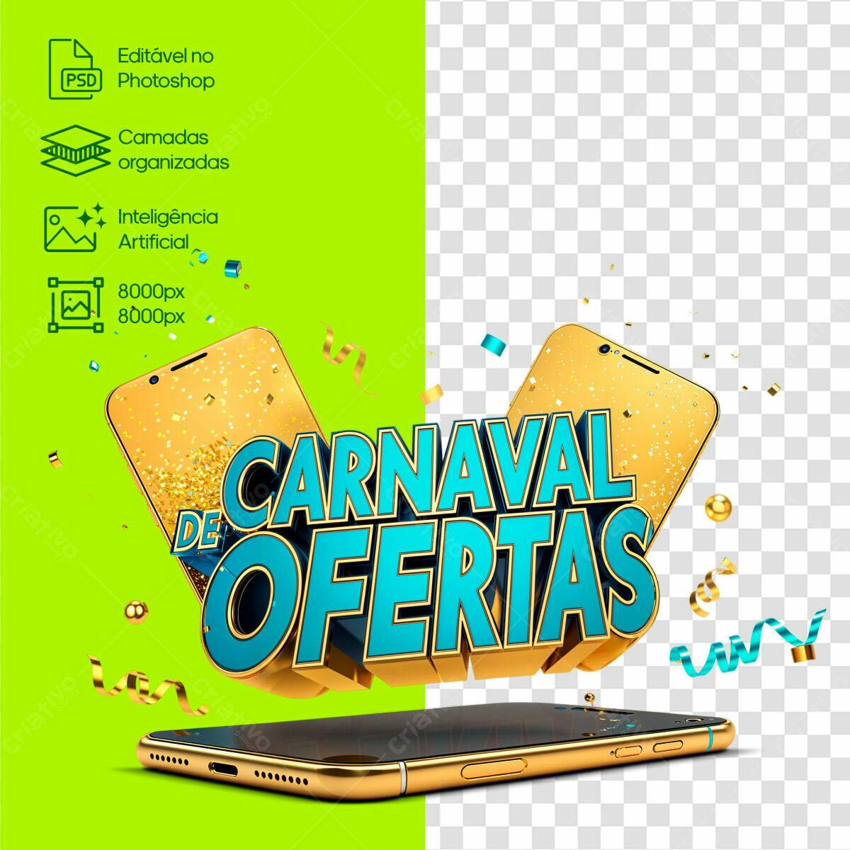 Selo 3D promocional dourado e azul